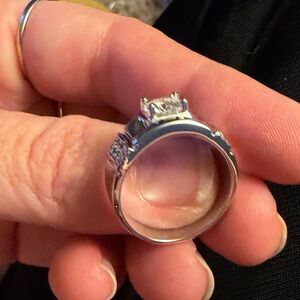 Silver-Tone MOISSANITE Statement Ring Men’s size 8